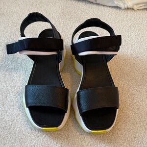 Sorel Black Sandals with Yellow Trim